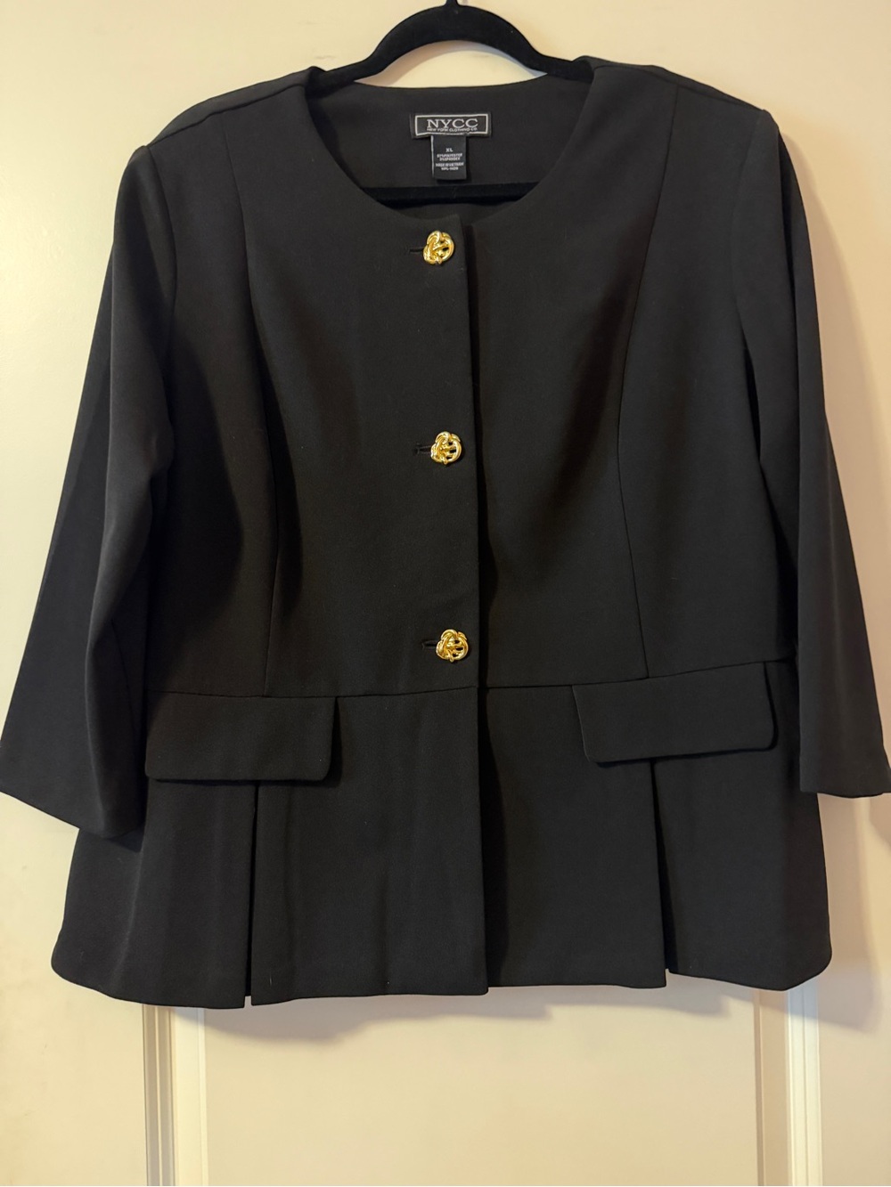 New York & Company Black Women's Collarless Peplum Jacket with Gold Buttons